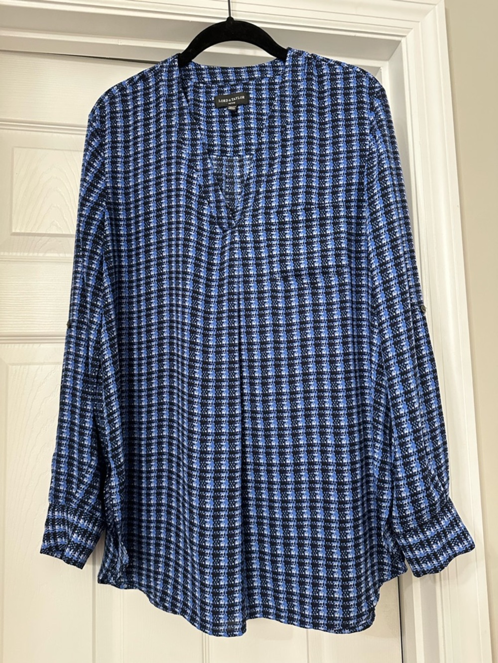 Lord & Taylor Blue and Black Patterned Shirt